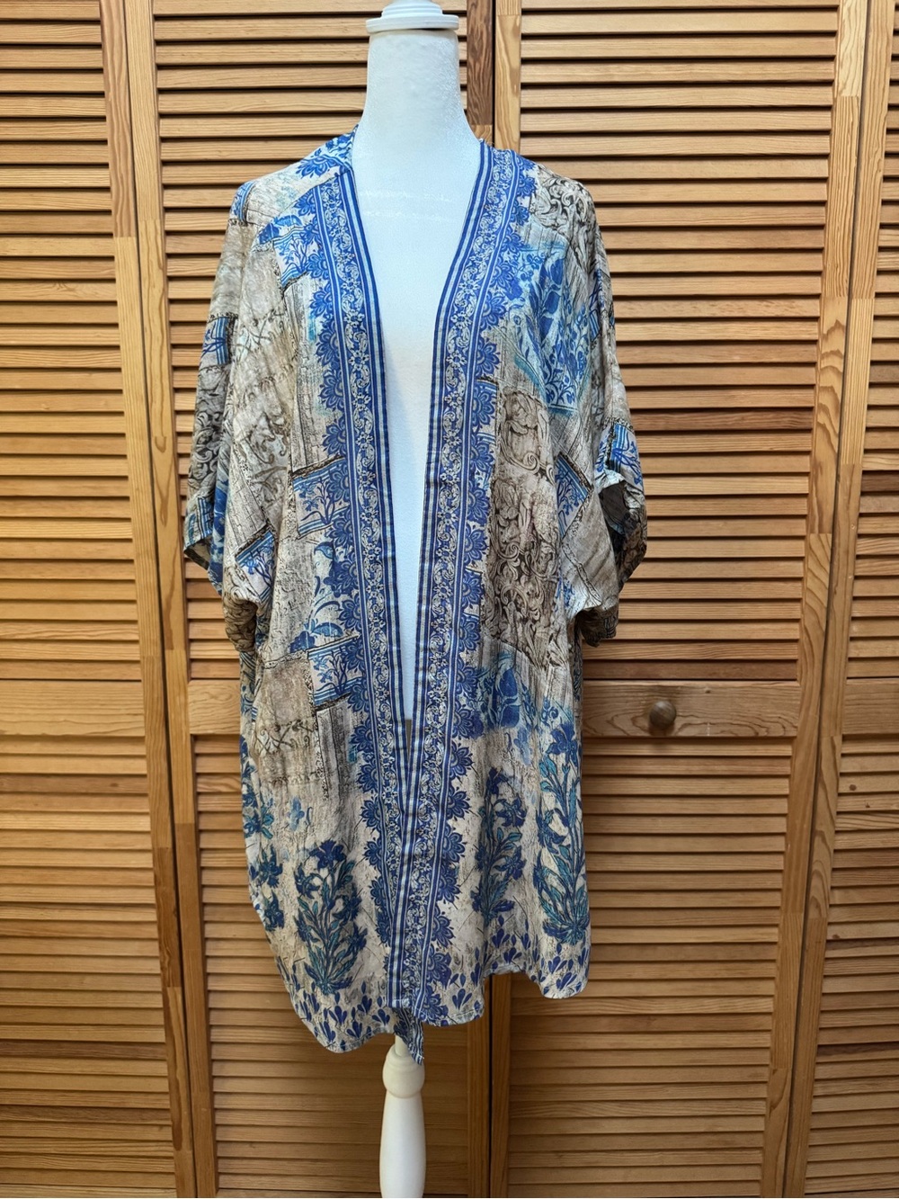 Soft Surroundings Blue Tile Mediterranean Open Front Kimono Wrap XL CoastalBoho